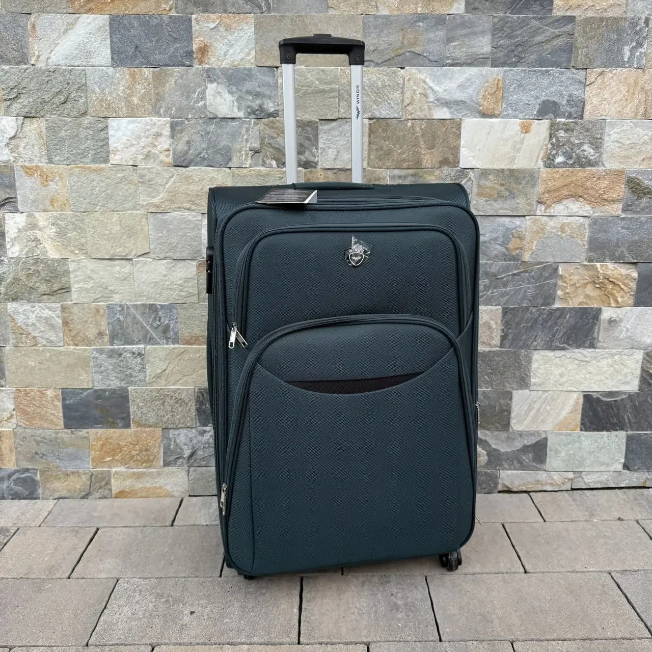 Валіза Wings 1706 тканинна на 4 колесах, велика темно-зелена, фото 1