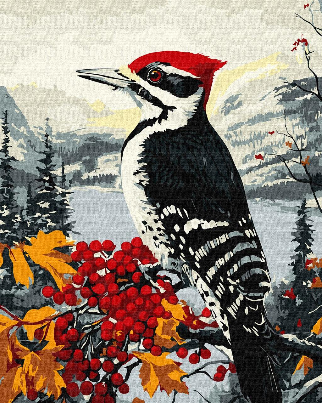 Картина за номерами Дятел на гілці птиці 40*50 см Ідейка KHO 6777, фото 1