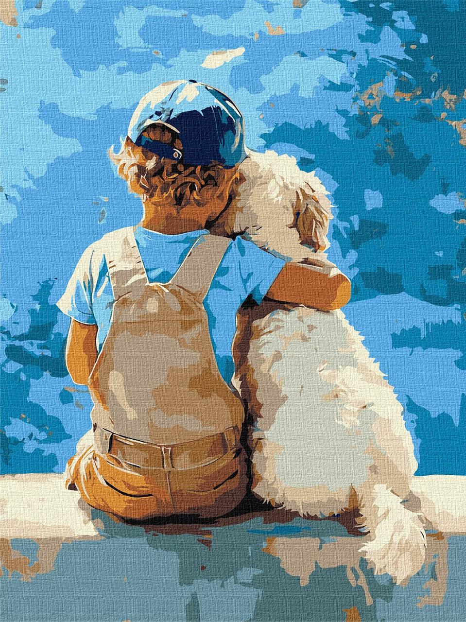 Картина за номерами Хлопчик і пес люди тварини 30*40 см Ідейка KHO 8639, фото 1