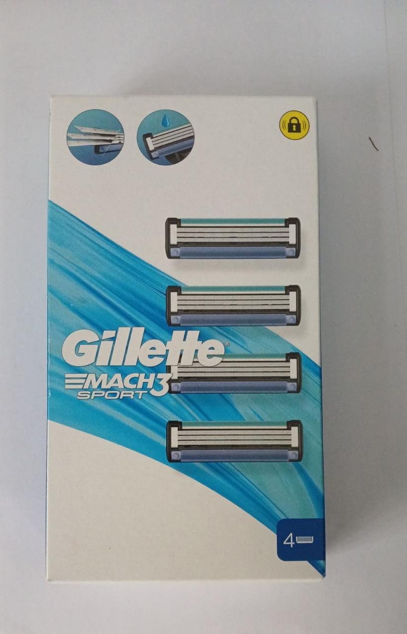 Касети чоловічі для гоління Gillette Mach 3 Sport 4 шт. (Леза катриджі Жилетт Мак 3 старт Оригінал)