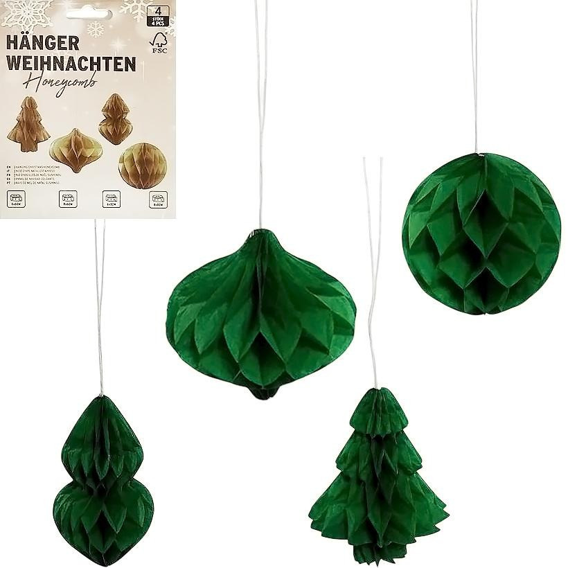 Набір підвісних паперових новорічних прикрас "Зелені фігури" CG-2, 4 шт, фото 1