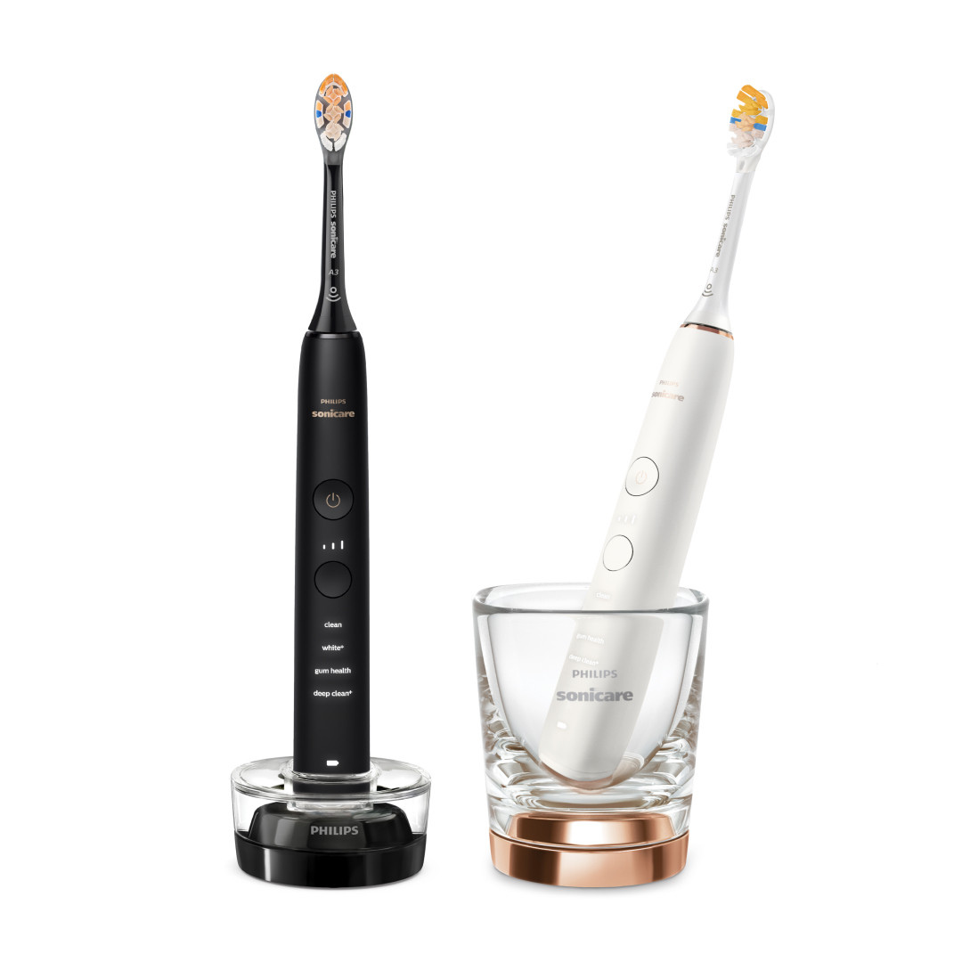 Набір електричних зубних щіток Philips Sonicare HX9914/69 зі склянкою, серії DiamondClean 9000, чорна біла з золотом, 12 режимів, фото 1