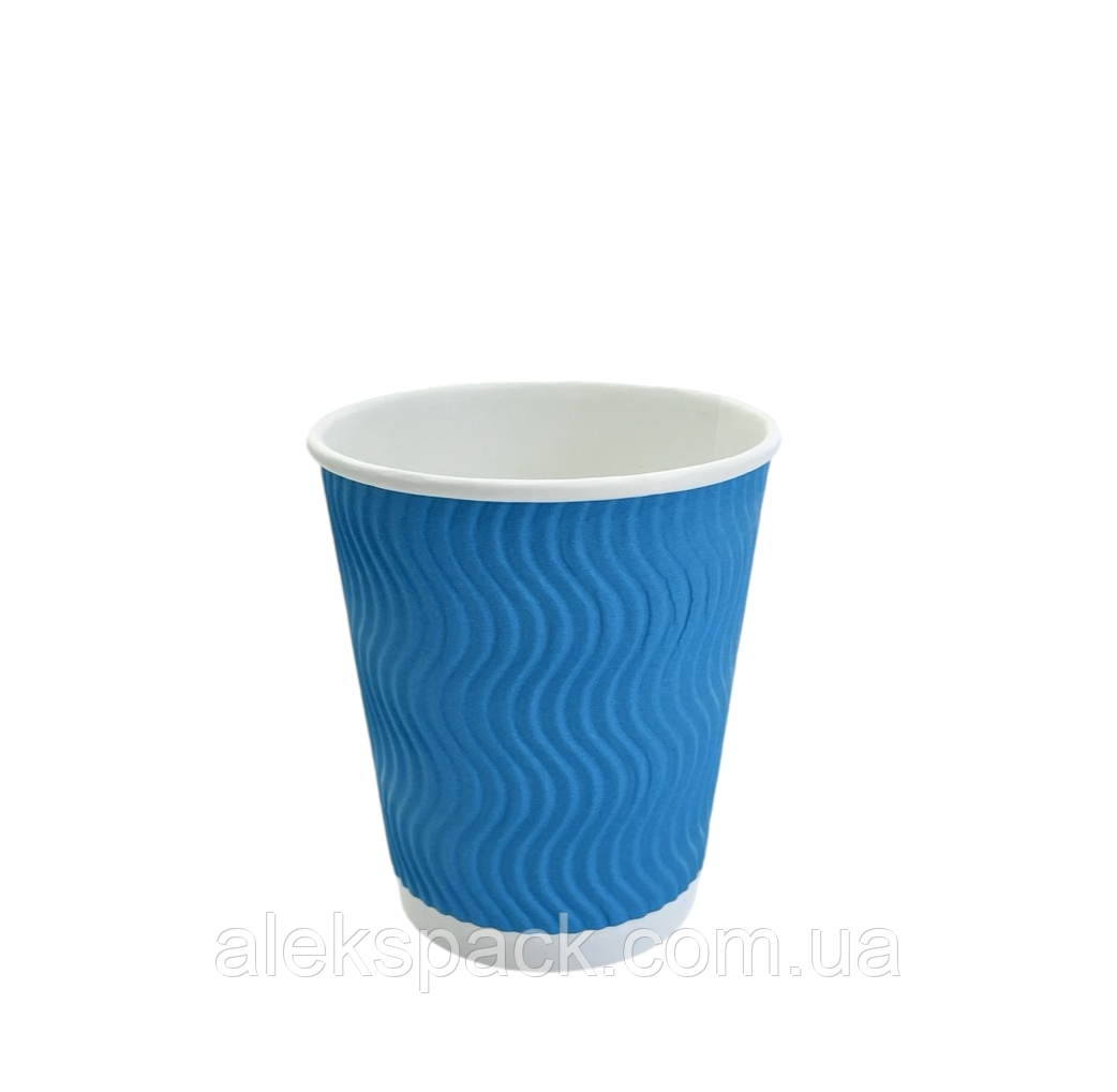 Гофрований стакан Ripple Wave, 250 мл Блакитний 30шт/рук, фото 1