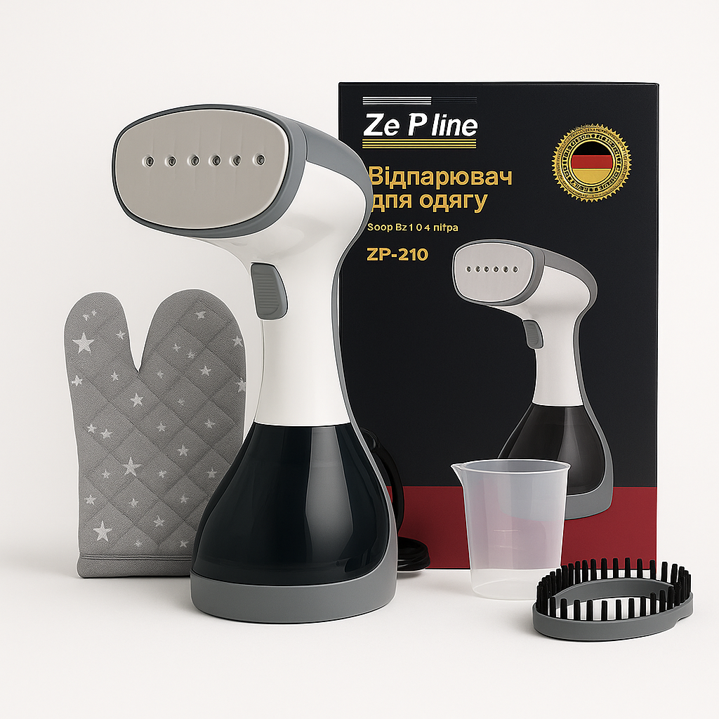 Ручний вертикальний пароутюг для дому та подорожей сірий Zepline ZP-210 3000 Вт, 0.4 л з рукавичкою