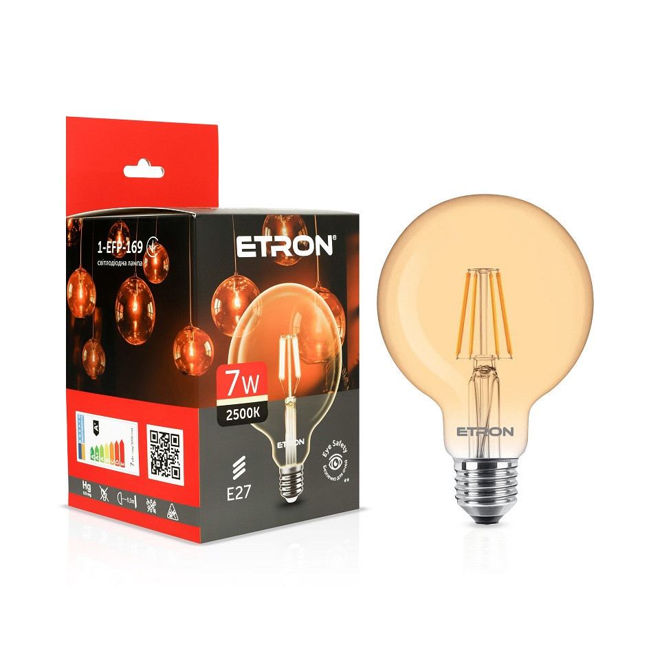 Філаментна LED лампа золота 7W 2500K G125 E27 ETRON 1-EFP-169 Filament, фото 1