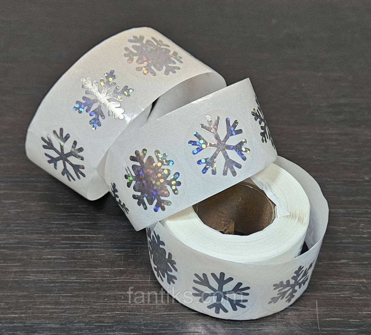 Комплект 500 шт. новорічних міні-стікерів "Сніжинки сріблясті", фото 1