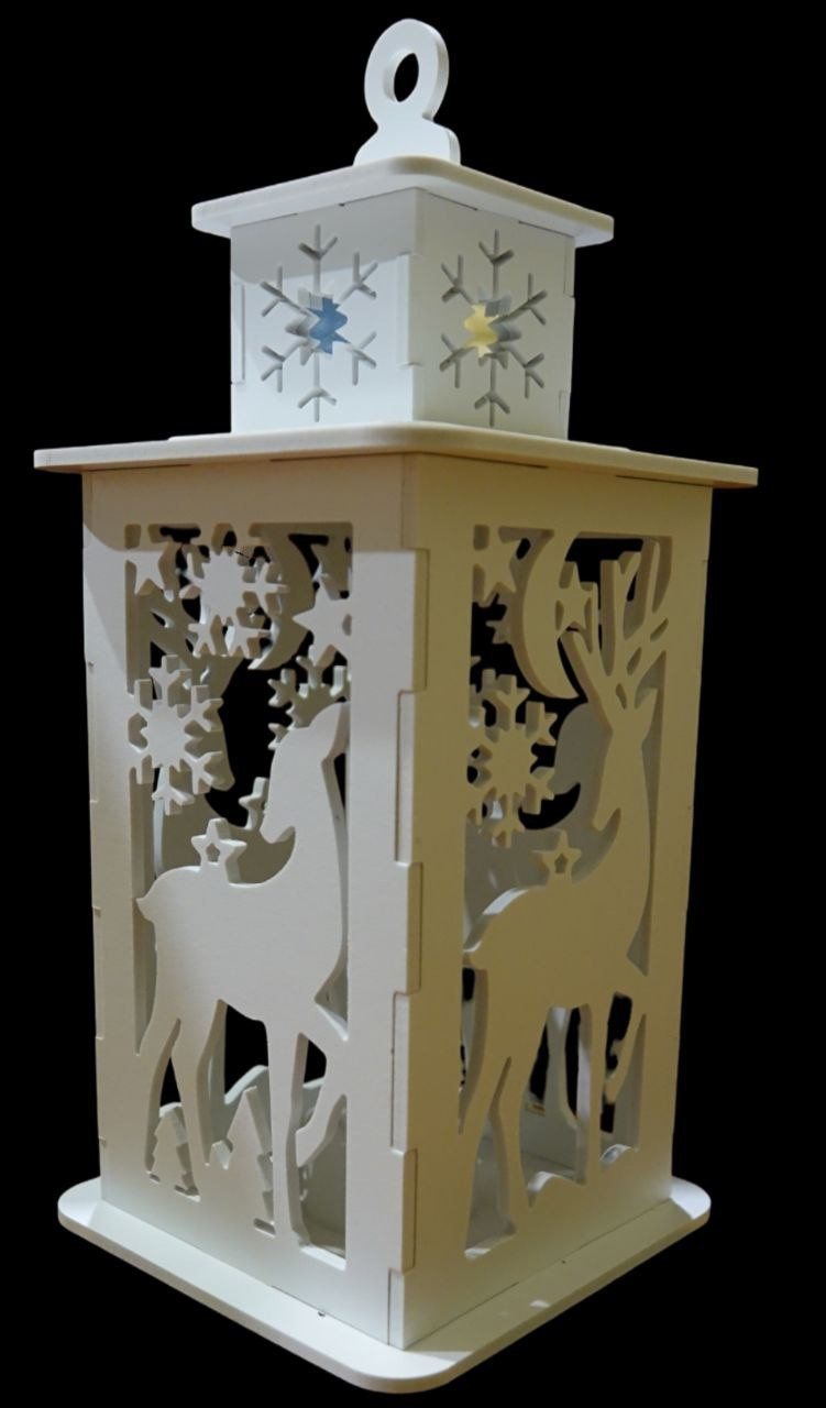 Різдвяний ліхтар з LED свічкою, 20 см — новорічний декор інтер’єру, білий декоративний ліхтарик, фото 1