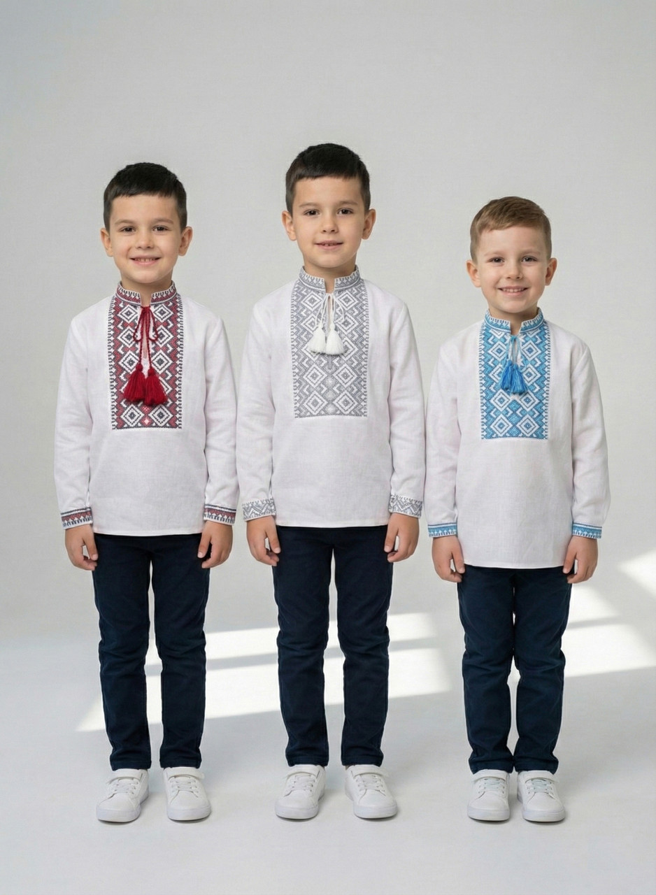 Дитяча вишиванка для хлопчика з довгим рукавом з домотканого полотна