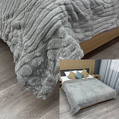 Плед 200х230 см (+-10см) на овчині "Косичка" колір світло-сірий (87-309)