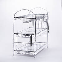 Сушарка кухонна з хромованої сталі трирівнева з піддонами і тримачами HP-46-12