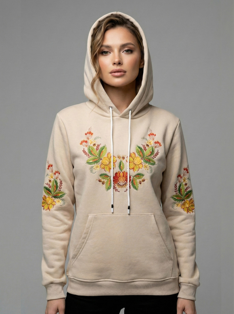 Жіноча толстовка з вишивкою Петриківський розпис XL, XXL, 3XL