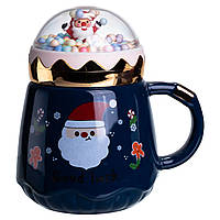 Чашка порцелянова з кришкою Christmas 400 (мл) Синій Yiwu FM-CS-41B
