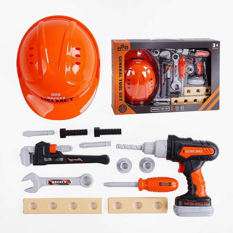 Набір інструментів із шурупокрутом і каскою 778-28, 15 ігрових елементів, на батарейках, фото 1