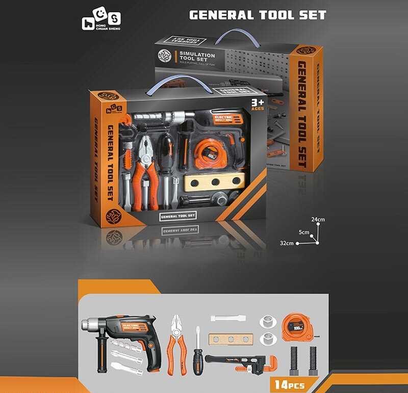 Іграшковий набір інструментів із дриллю 778-90, 14 елементів, функціональний дриль, розвідний ключ, плоскогубці, викрутка, рулетка, фото 1