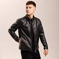Удобный бомбер для повседневной носки мужской экокожа демисезонная кожанка на молнии для парней