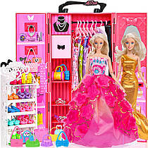 Набір лялька та шафа Plyaset 105 предметів — одяг, аксесуари, 12 образів, ігровий гардероб для ляльки типу Барбі