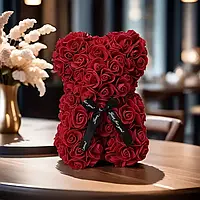 Ведмедик з троянд 25 см подарунковий для дівчат, Ведмедик 3D трояндовий для дівчини коханої подарунок