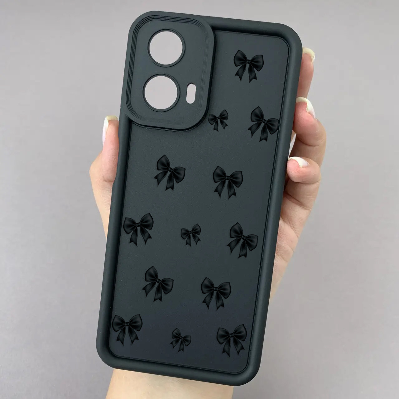 Чохол для Motorola E14 чохол з високими бортами з бантиками на телефон моторола е14 чорний q05t