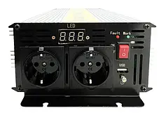 Інвертор напруги RITAR RSC-1000, 12V - 220V, 1000W з правільною синусоїдою, 2xShuko, 1xUSB, клемні дроти, BOX,, фото 2