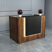 Сучасна стійка адміністратора з підсвіткою 2 колір Фаєрвуд із тумбою на 4 висувні ящики 1400х800х1000 мм Гамма Стиль