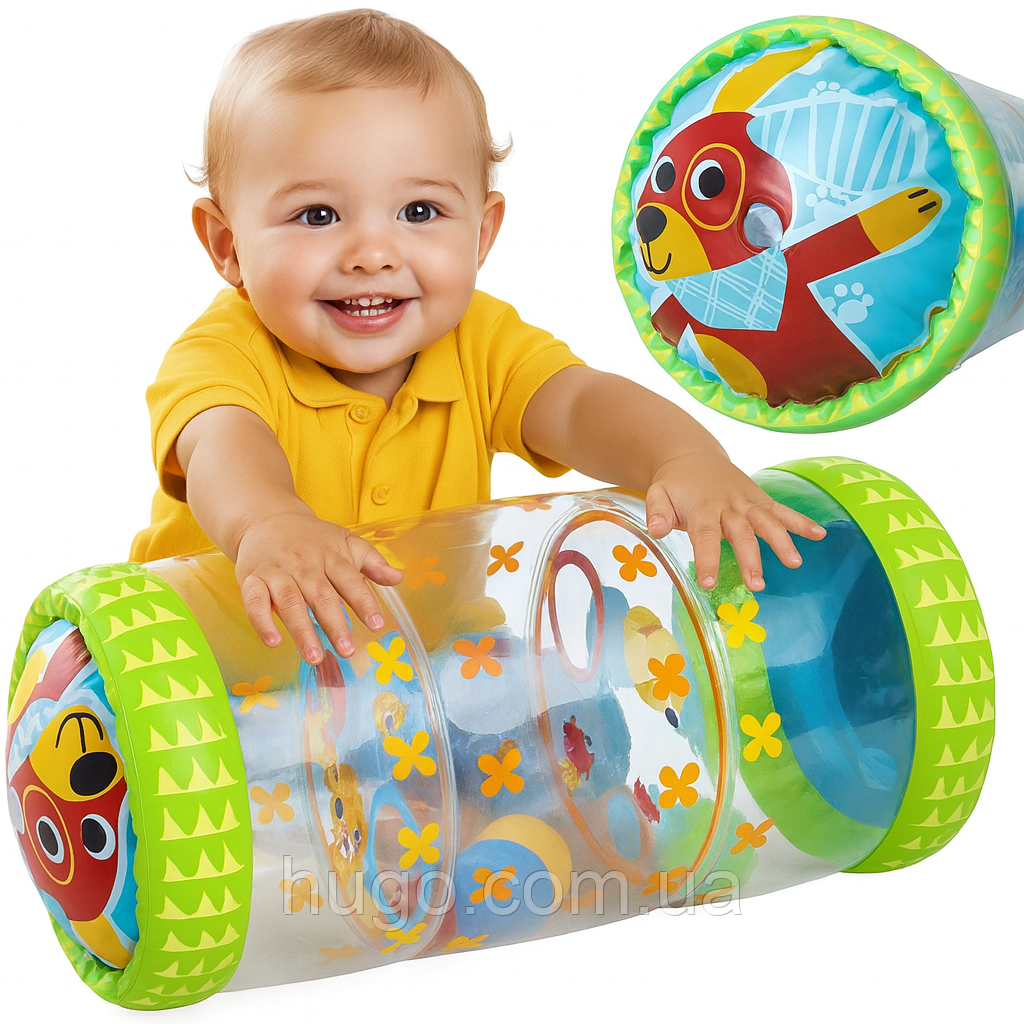 Прозорий надувний барабан 48 х 22 см / Розвиваючий ролик для повзання / Валик для повзання, фото 1