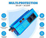 Інвертор для котла 12V-220V 3000W із чистою синусоїдою для акумуляторів LiFePO4 перетворювач напруги для квартири (Інвертор Pure, фото 9