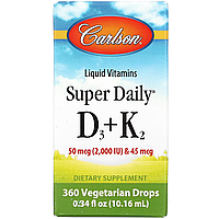Вітамін D3+K2 у краплях, 2000 МО та 45 мкг, Super Daily D3+K2, Carlson, 10.16 мл