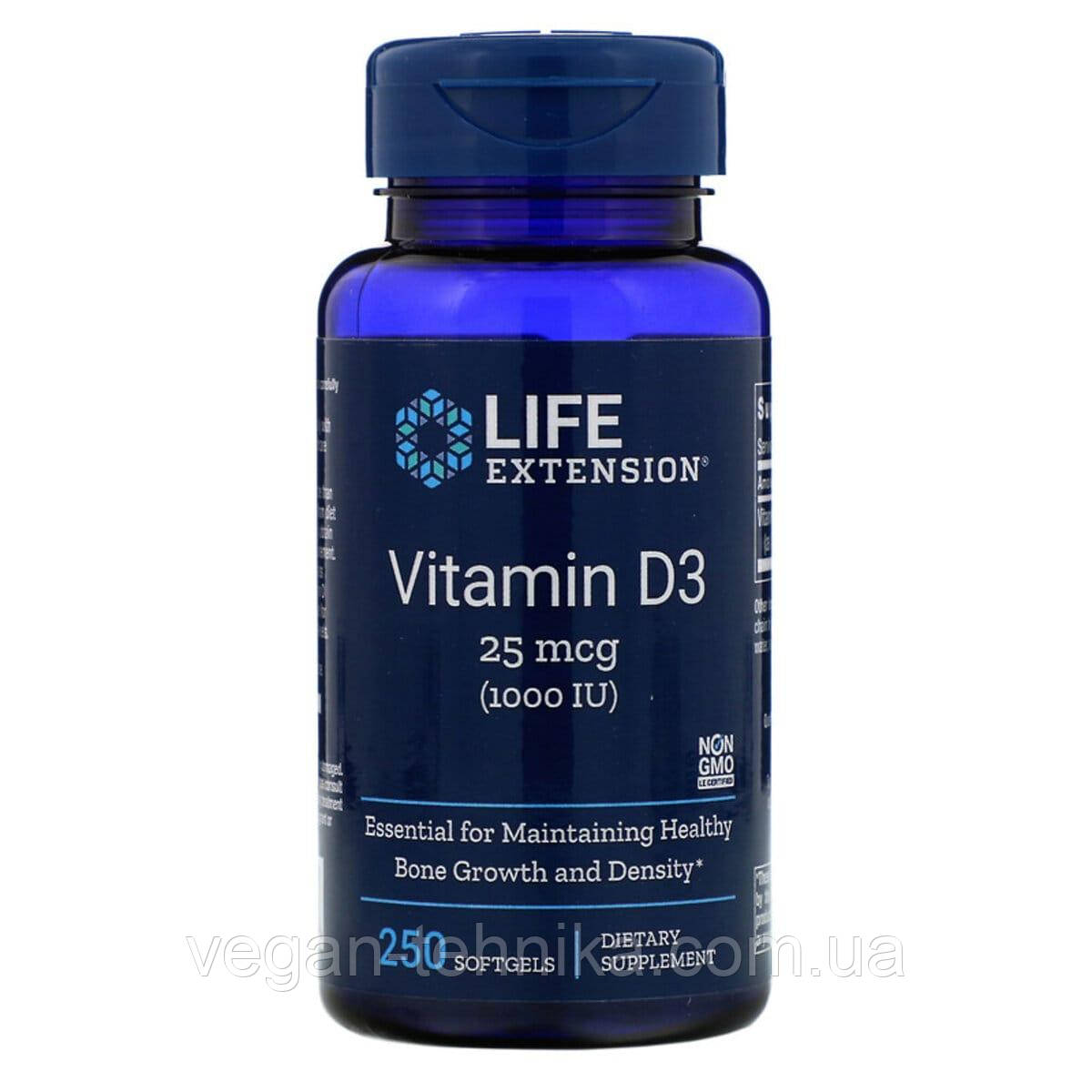 Вітамін D3, Vitamin D3, Life Extension, 25 мкг (1000 МО), 250 гелевих капсул, фото 1
