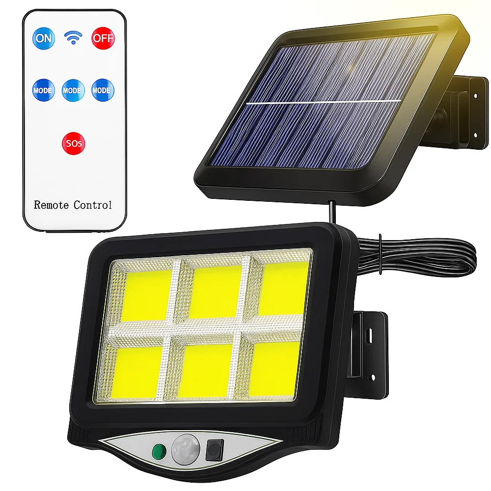 Вуличний ліхтар на сонячній батареї + пульт, BK-128-6COB / Вуличний світильник з датчиком руху / Світлодіодний прожектор вуличний, фото 1