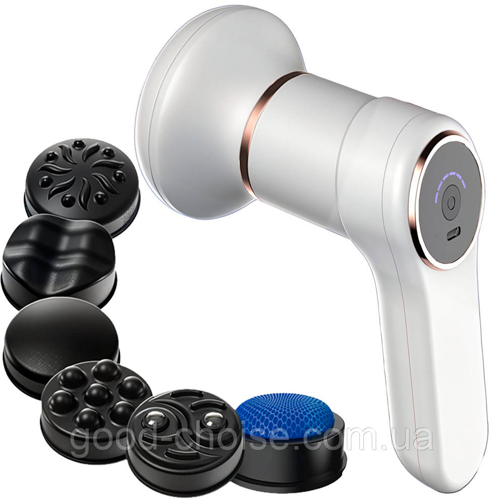 Перкусійний масажер 6 насадок, 1200 мАг, 6 швидкостей, INSPIRE / Масажний пістолет для м'язів / Акумуляторний масажер для тіла, фото 1