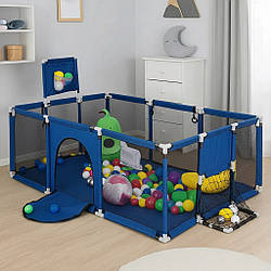 Дитячий манеж з баскетбольним кільцем, 180х120см, Синій / Ігровий манеж для дітей / Манеж-ігровий майданчик / Складаний манеж