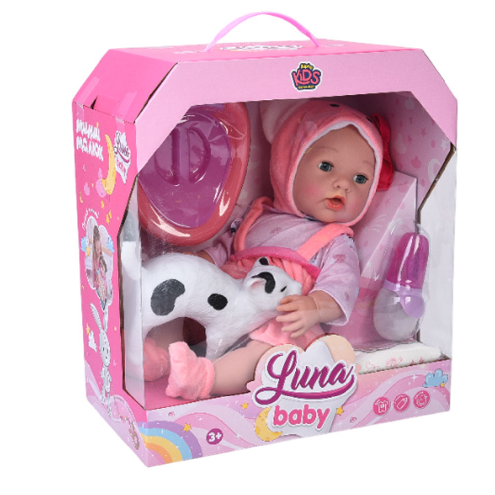 Пупс AKG-0047 п'є-лист, горщик-муз, пляшечка, підгузник, кіт, бат.(табл), кор., 32-36-19 см., фото 1