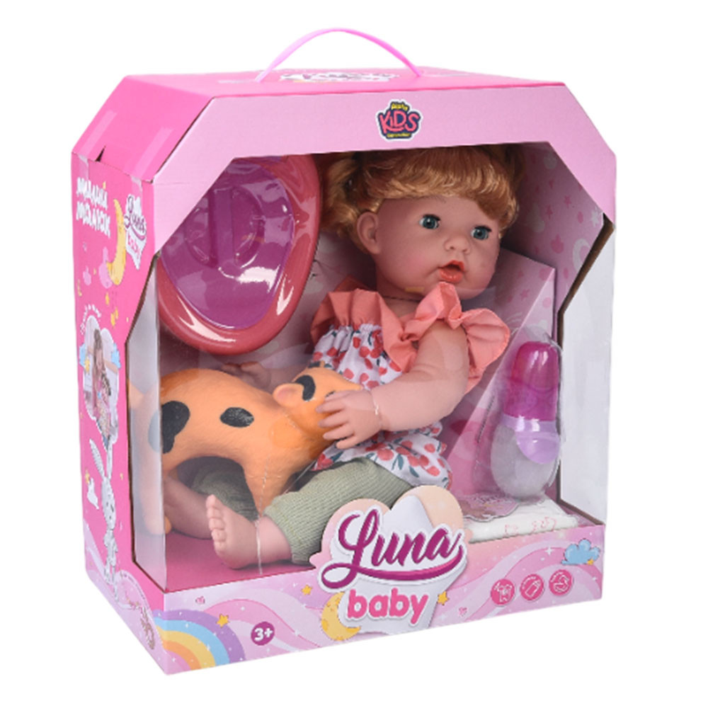 Лялька AKG-0048 п'є-лист, горщик-муз, пляшечка, підгузник, кіт, бат.(табл), кор., 32-36-19 см., фото 1