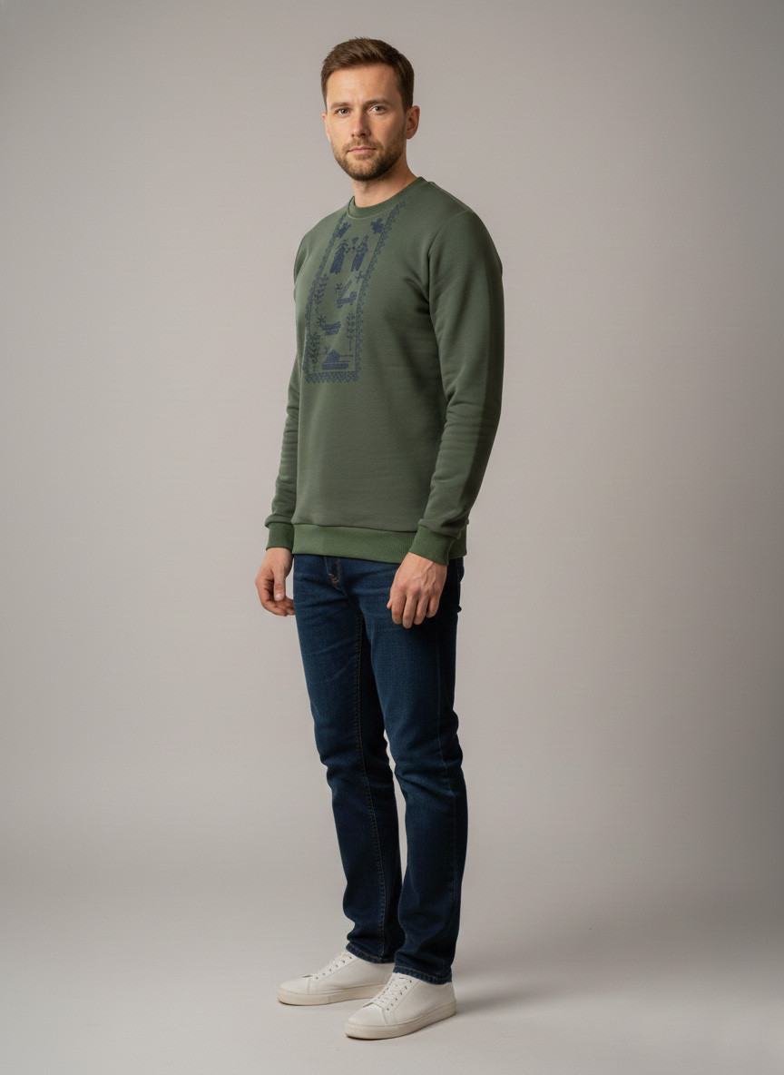 Кофта на флісі унісекс кольору хакі з вишивкою S,M,L,XL,XXL