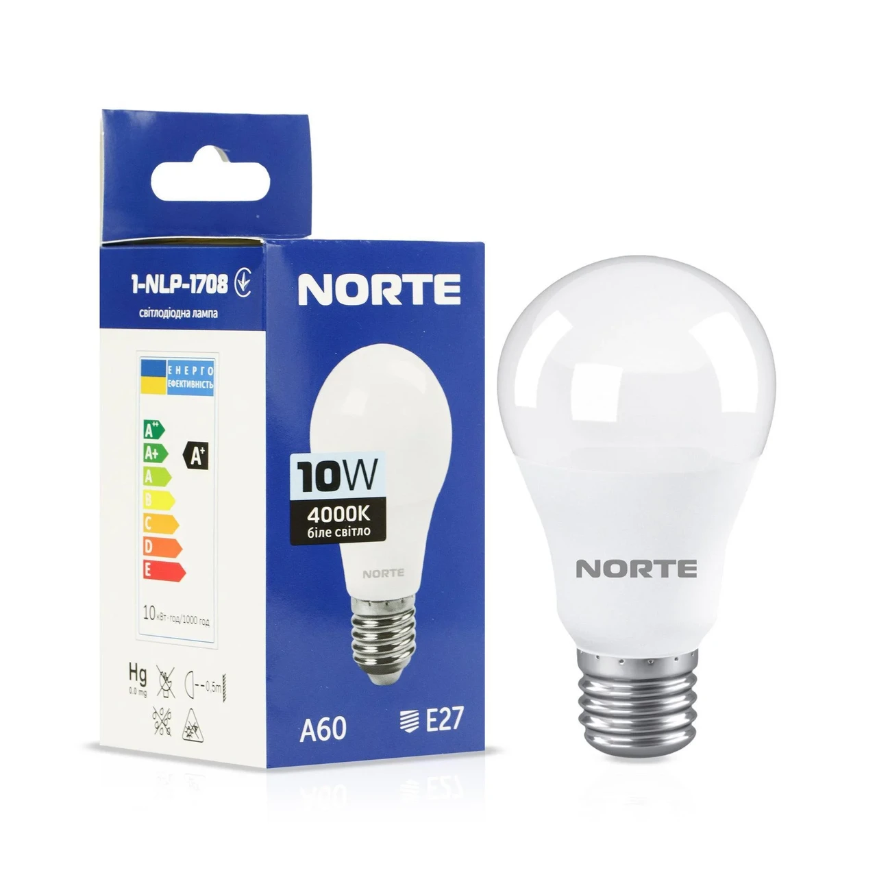 Світлодіодна лампа LED 10W 4000K E27 A60 NORTE 1-NLP-1708, фото 1