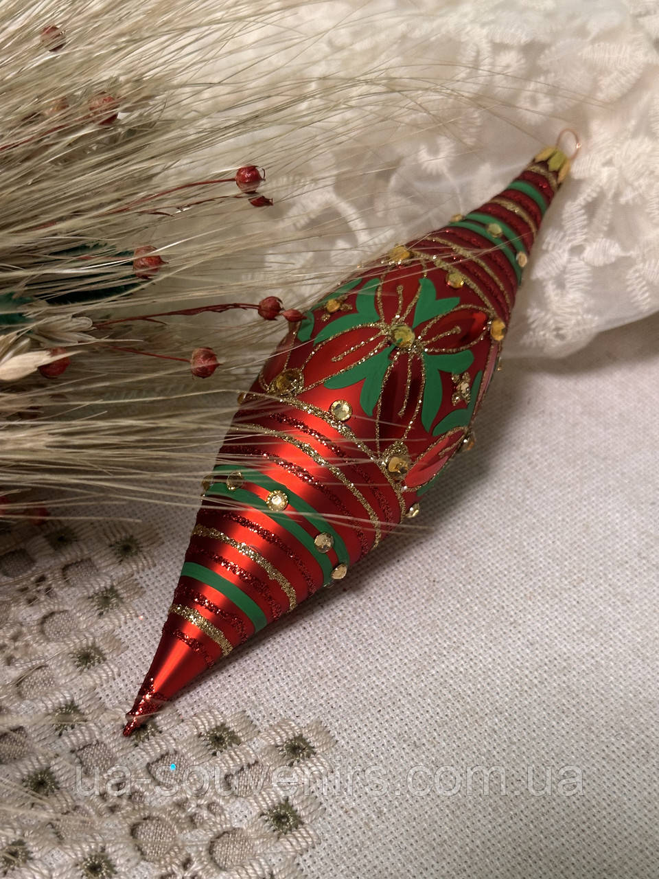 Скляна ялинкова іграшка на ялинку новорічна у формі яйця / Ялинкові прикраси та новорічні іграшки, фото 1