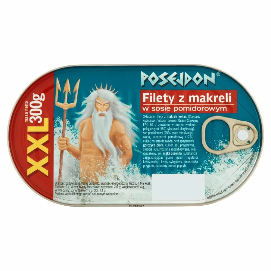 Рибна консерва з філе макрелі (скумбрії) в томатному соусі Poseidon XXL 300г, Польща, з/б, з вітаміном Омега 3, фото 1