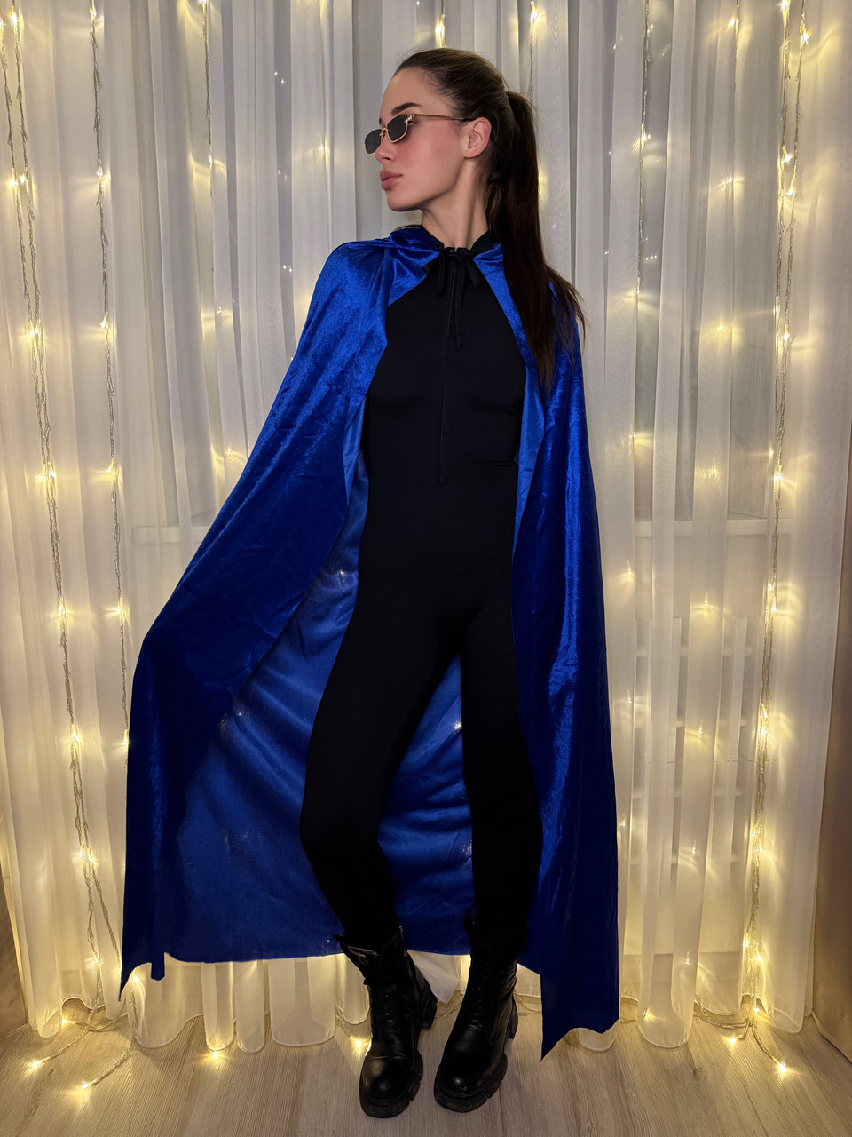 Синій плащ-накидка з бархатистого матеріалу, фото 1