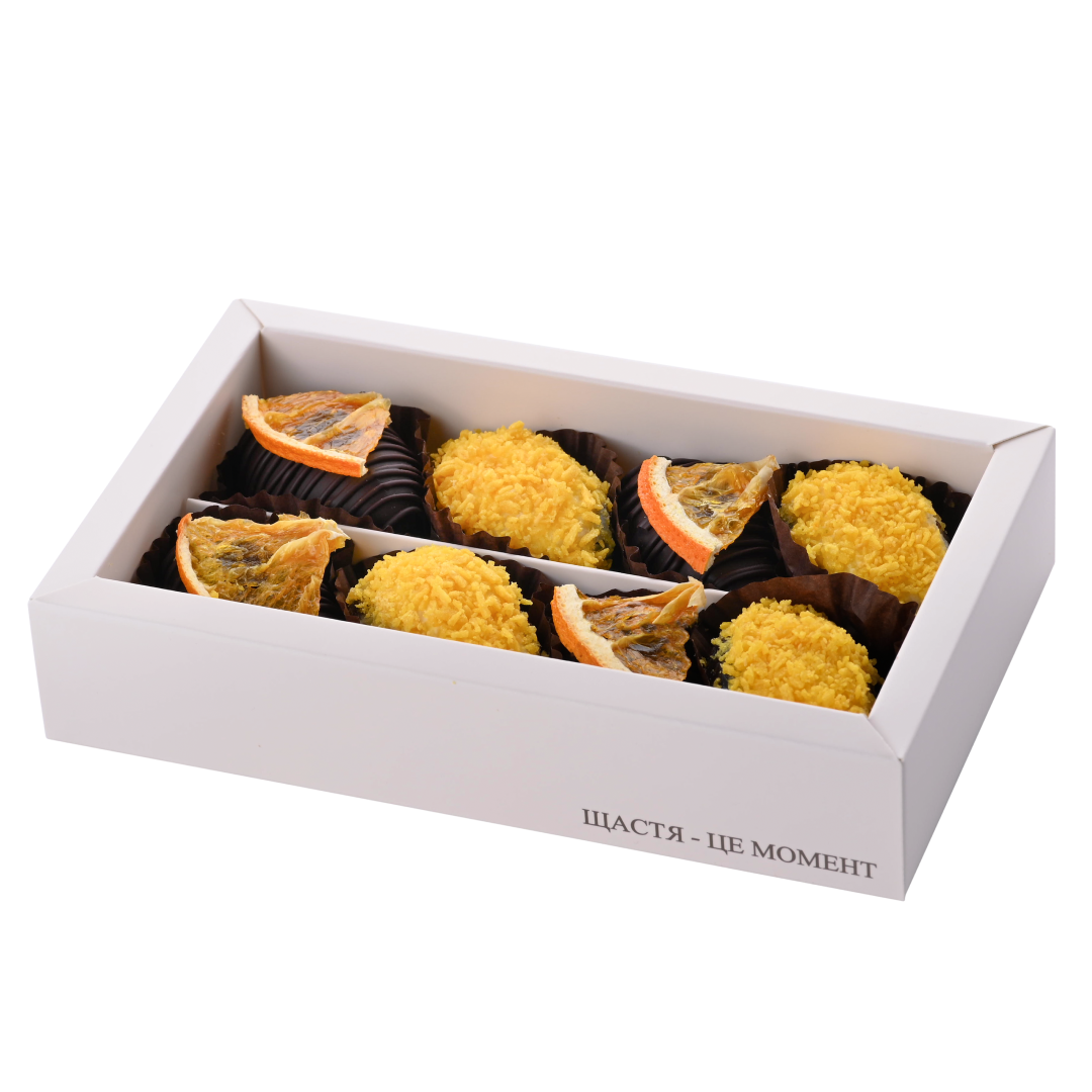 Набір фініків в шоколаді з апельсином, та філадельфією апельсин-кранч, 8шт, фото 1