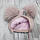 46-48 9-18 міс зимова тепла в'язана шапка для дівчинки на флісі з двома помпонами з натурального хутра 7087 Пудровий, фото 8