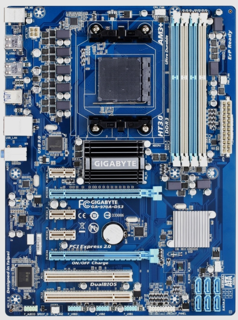 ТОПОВА Плата AMD SAM3 AM3 + GIGABYTE GA-970A-DS3 на DDR3 ! Розуміє ВСІ 2-6 ядерні ПРОЦИ + FX 125W, фото 1