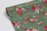 Сатин "Ретро троянди" темний-евкаліпт тло No SK-160-089а, фото 2