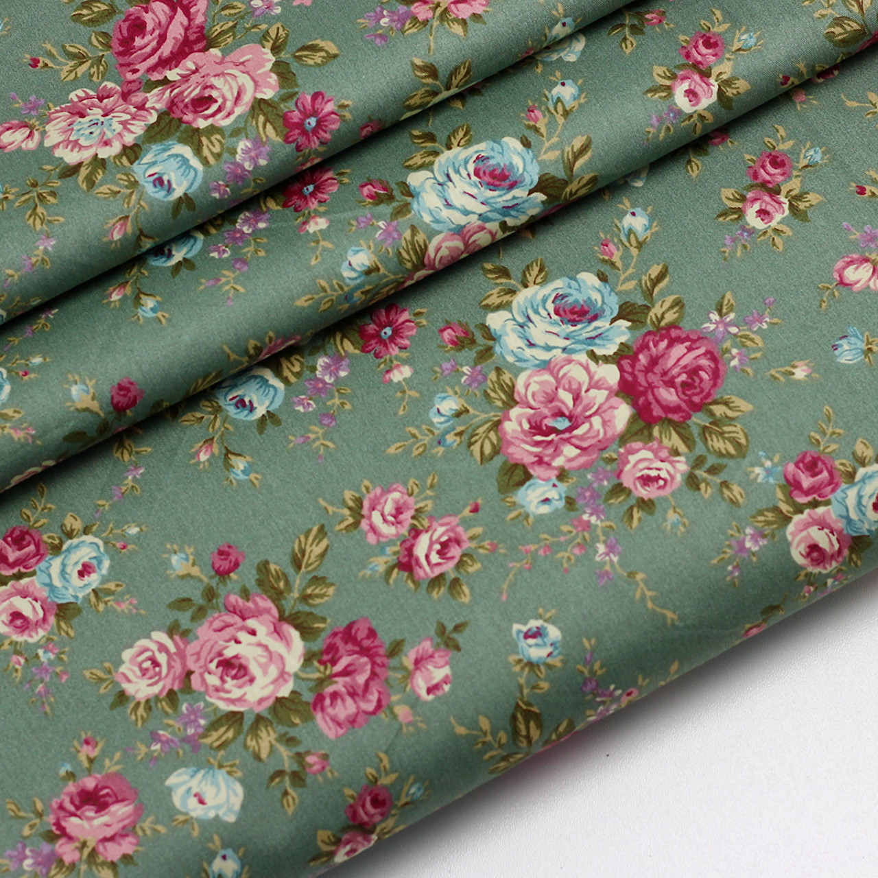 Сатин "Ретро троянди" темний-евкаліпт тло No SK-160-089а, фото 1