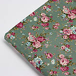 Сатин "Ретро троянди" темний-евкаліпт тло No SK-160-089а, фото 7