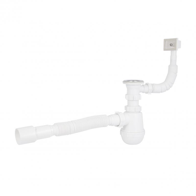 Сифон для кухонної мийки Lidz LK17, колбовий з квадратним переливом (вихід 50 мм), фото 1