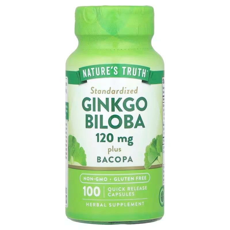 Гінкго білоба плюс бакопа, Ginkgo Biloba Plus Bacopa, Nature's Truth, 120 мг, 100 капсул швидкого вивільнення, фото 1