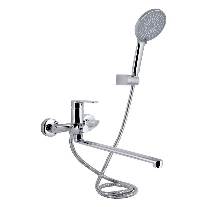 Змішувач для ванни Qtap Leo New з довгим поворотним виливом (з душовим гарнітуром) QTLEO2601CRM45562 Chrome, фото 1