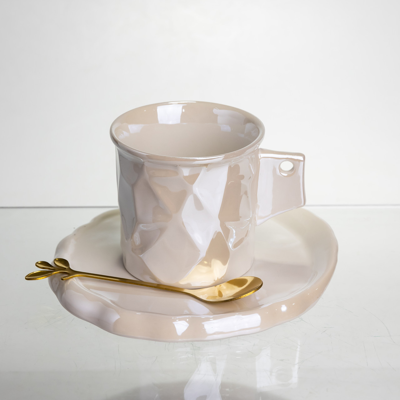 Чашка порцелянова для кави 200 (мл) з блюдцем і ложкою, гарна чашка в подарунок Білий FM-2B