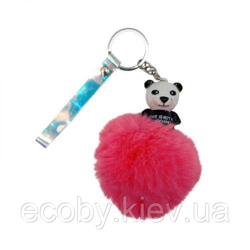 Брелок ПАНДА З МЕХОВИМ ГАРІКОМ (Кораловий), фото 1