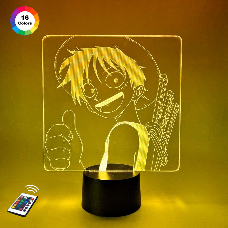 3D-нічник "Монки Д. Луффі" ВОЛІЧНЕ ЗОБРАЖЕННЯ+ пульт ДК +  мережевий адаптер + батарейки (3ААА)  3DTOYSLAM, фото 1